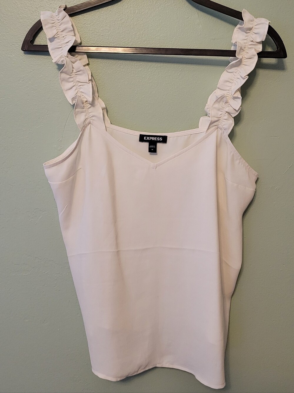 Express Cream Ruffle Strap V-Neck Camisole